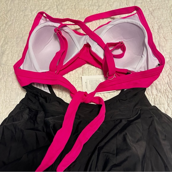 NEW B2Prity Bright Pink Black Womens Large 1 Piece Cut Out Skirt Brief Adj Strap - Picture 7 of 9